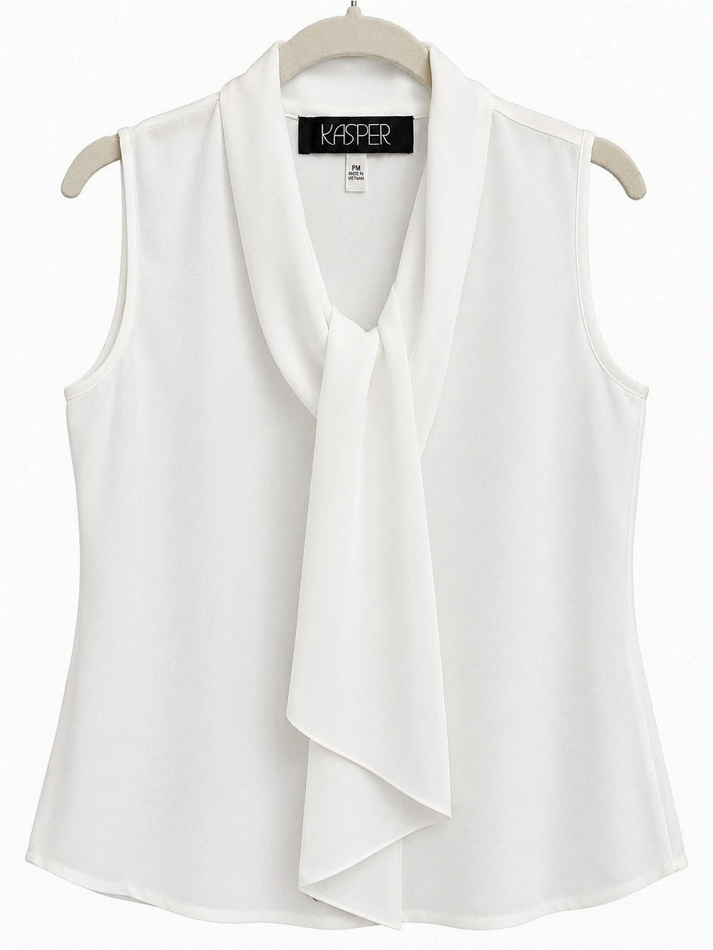 NWT Kasper White Sleeveless Tie-Neck Blouse Petite Medium PM